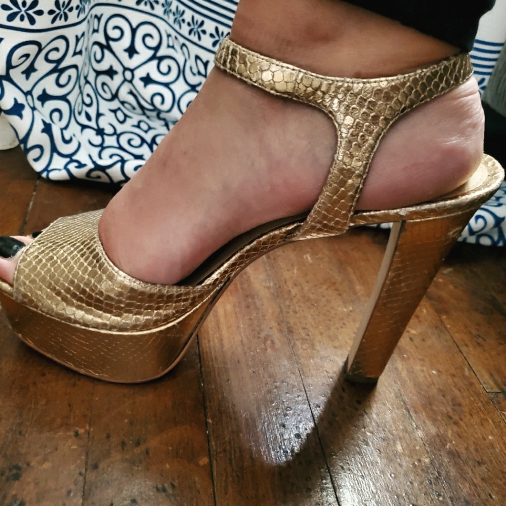 Michael Kors Gold Snake Embossed Platform Heels